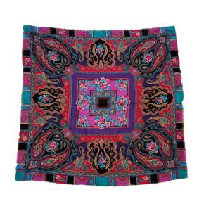 Baar & Beards Wool Square Scarf, Japan, Paisley, Fringe, 34 by 34 in.